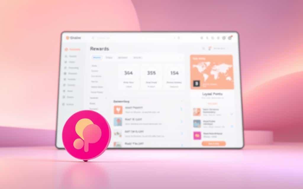 A sleek, modern interface showcasing the Shein Points program. In the foreground, a stylized, minimalist icon or logo representing the loyalty program, rendered in a vibrant, eye-catching color palette. The midground features an elegantly designed dashboard or user interface, displaying point balances, rewards tiers, and redemption options with clean typography and subtle animations. The background blends a soft, gradient-based backdrop with subtle geometric or abstract elements, creating a visually striking yet uncluttered composition that reflects the user-friendly and sophisticated nature of the Shein Points experience.