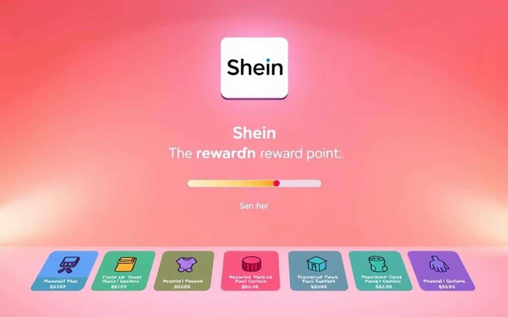 A well-designed rewards program interface with a clean, modern aesthetic. In the foreground, a stylized Shein logo floats above a grid of colorful icons representing different reward tiers and redemption options. The middle ground features an animated progress bar tracking the user's current points balance, surrounded by informative text detailing the point-earning structure. The background is a soft, gradient-based color palette, creating a sense of depth and emphasis on the central program elements. Subtle lighting casts a warm glow, and the camera angle is slightly elevated to convey a sense of approachability and user-friendliness. Overall, the image conveys the Shein rewards program as an intuitive, visually appealing, and compelling incentive for the brand's customers.