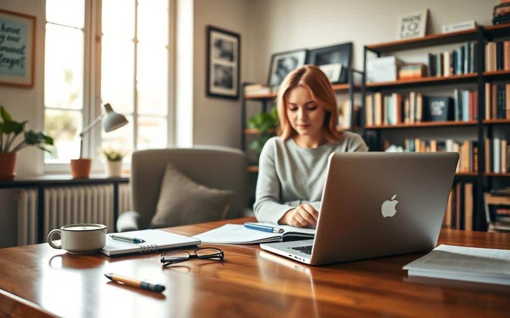 A cozy home office setting, with a warm, natural lighting filtering through large windows. On a polished wooden desk, a laptop, some stationery, and a pair of reading glasses sit neatly arranged. In the foreground, a couple sits together, intently discussing financial goals and targets, captured in a medium shot with a shallow depth of field. The walls are adorned with inspirational artwork and shelves filled with books, creating a nurturing, intellectual atmosphere. The overall mood is one of collaboration, focus, and a sense of financial security. A cozy home office setting, with a warm, natural lighting filtering through large windows. On a polished wooden desk, a laptop, some stationery, and a pair of reading glasses sit neatly arranged. In the foreground, a couple sits together, intently discussing financial goals and targets, captured in a medium shot with a shallow depth of field. The walls are adorned with inspirational artwork and shelves filled with books, creating a nurturing, intellectual atmosphere. The overall mood is one of collaboration, focus, and a sense of financial security.